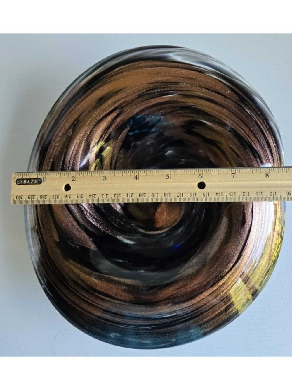 Vintage Hand Blown Swirl Gold Glitter & Black Art Glass Bowl 9